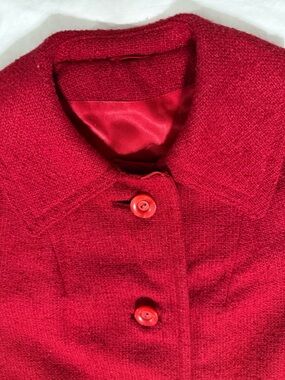 Classic Red Wool-Blend Pea Coat for Women